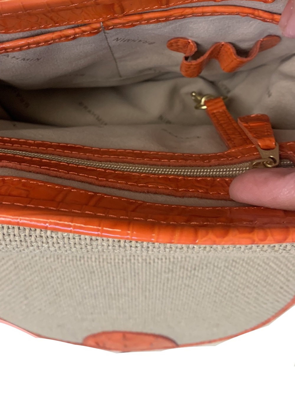 BRAHMIN Orange Leather Tan Raffia Crossbody Saddle Bag Coastal Nautical Preppy - Picture 8 of 10